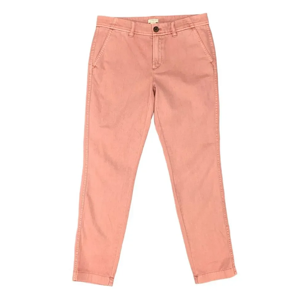 J. Crew Sunwashed Slim Chino Pants Womens 00 Pink Mid Rise Zip Fly Cotton Ankle